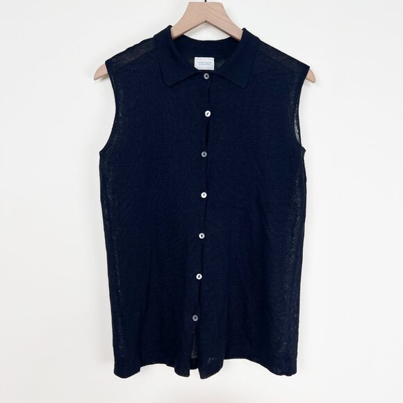 Vintage Italian Euro Trip Knit Linen Sheer Top Blouse Tunic Vest Quiet Luxury - Picture 4 of 8